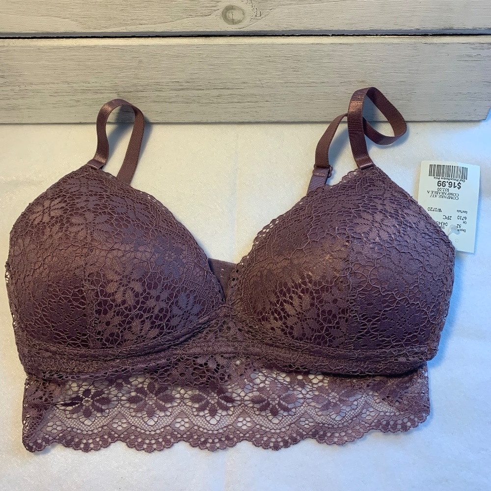 Prima Valentina Lace Bralette‎ 34B Mauve NWT Wireless Soft Cup Bra
